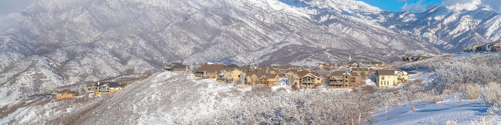 Town located on the mountainside at Draper, Utah with Mount Timpanogos view