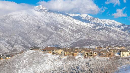 Town located on the mountainside at Draper, Utah with Mount Timpanogos view