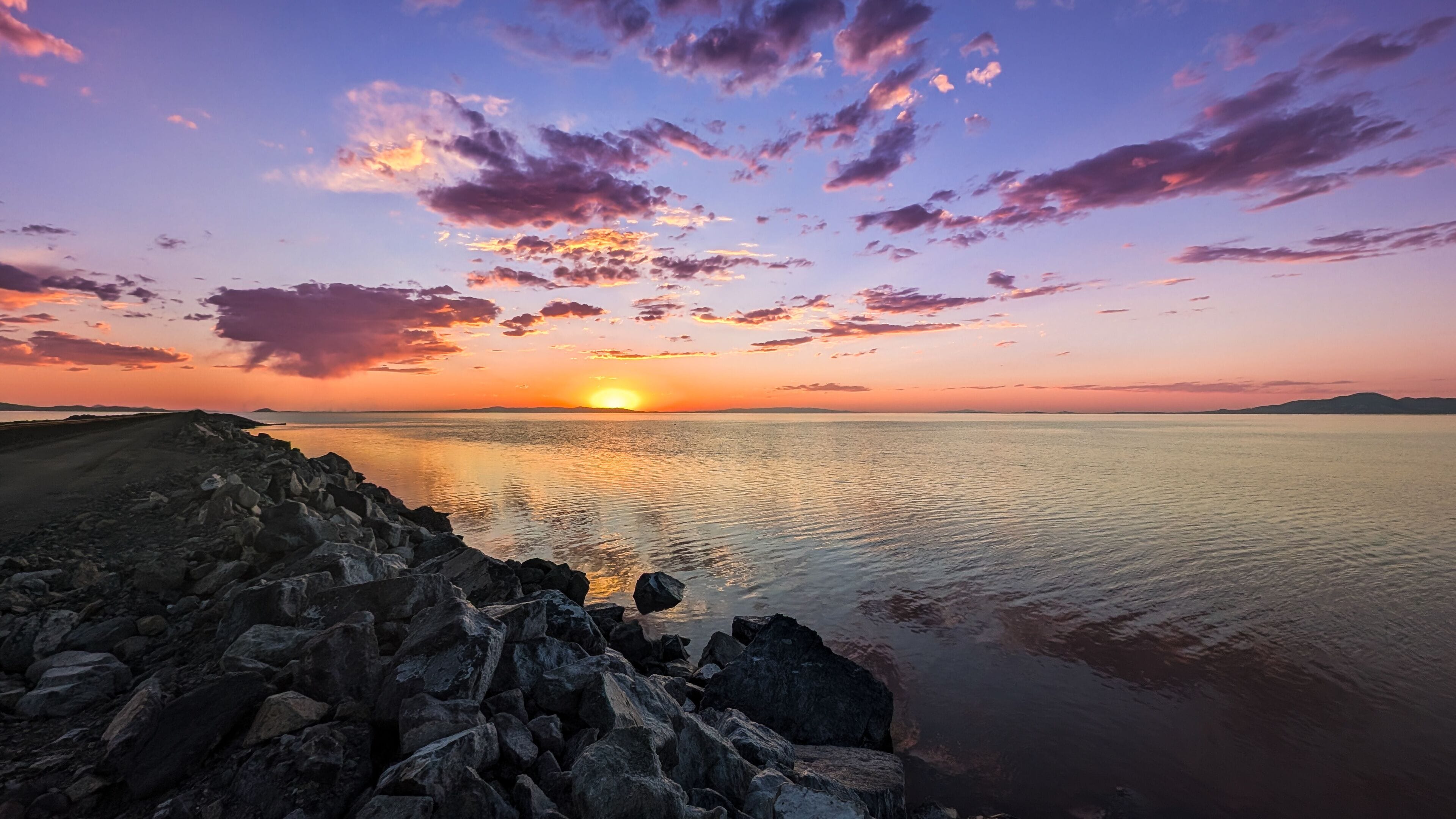 Great Salt Lake Promontory Point Utah Purple and Pink Sunset