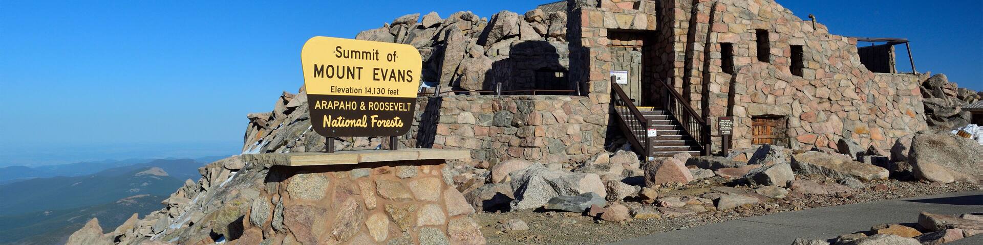The summit of Mt. Evans and the Ruins of the Crest House in the Colorado Rocky Mountains
