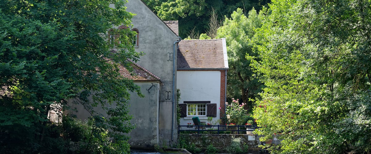 Loiret river in Olivet village. Centre-Val-de-Loire region