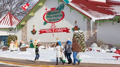 Frankenmuth which includes street scenes, signage and snow