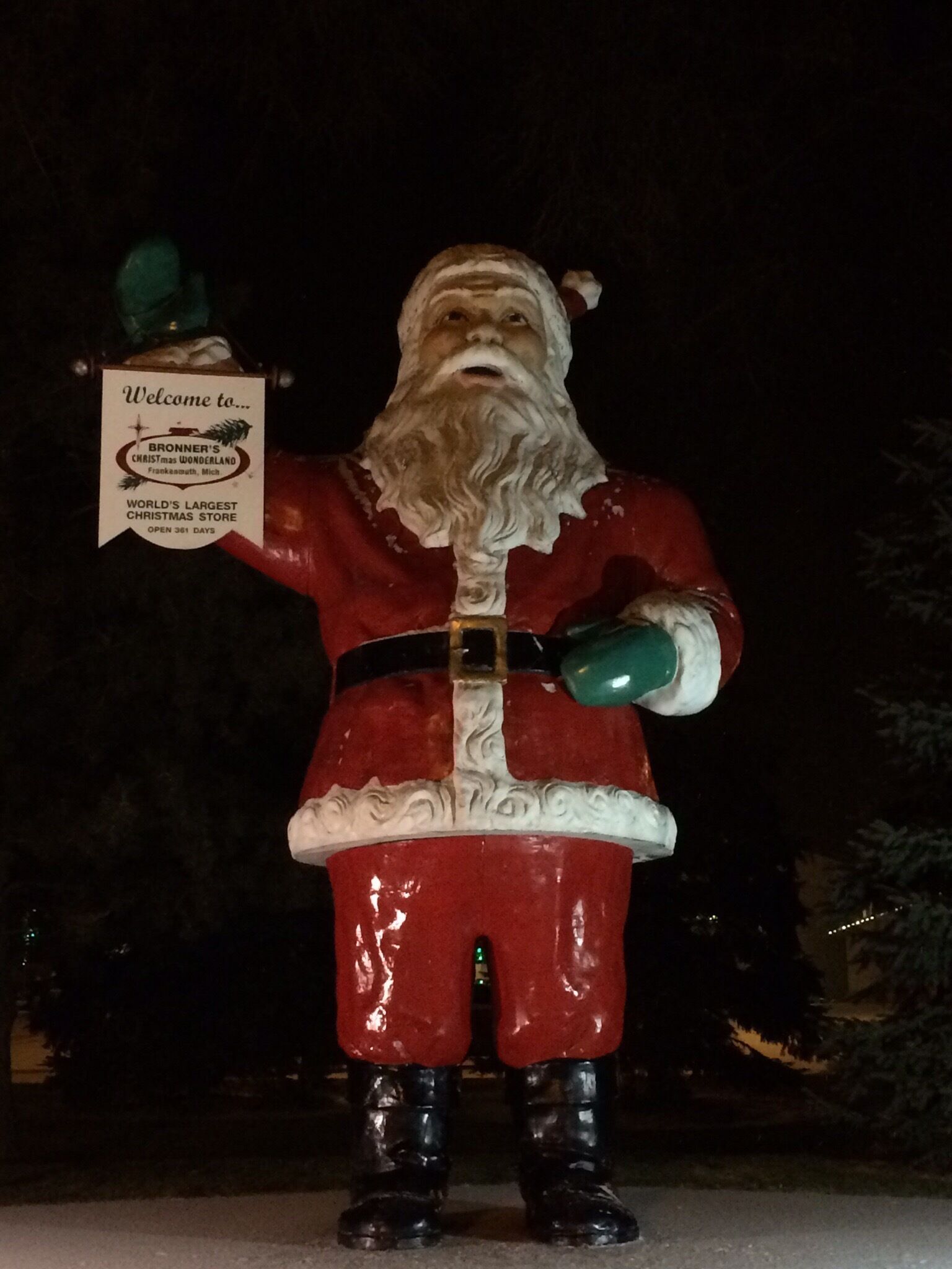 A giant Santa Clause is among the many seasonal decorations outside Bronner's Christmas Wonderland.
