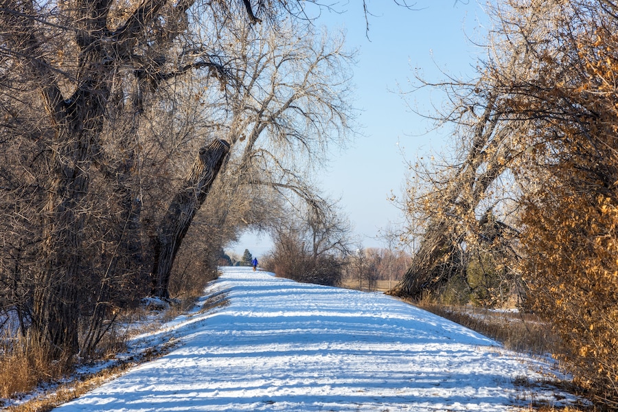 Winter landscape in deKoevend Park along the High Line Canal in Greenwood Village, Colorado