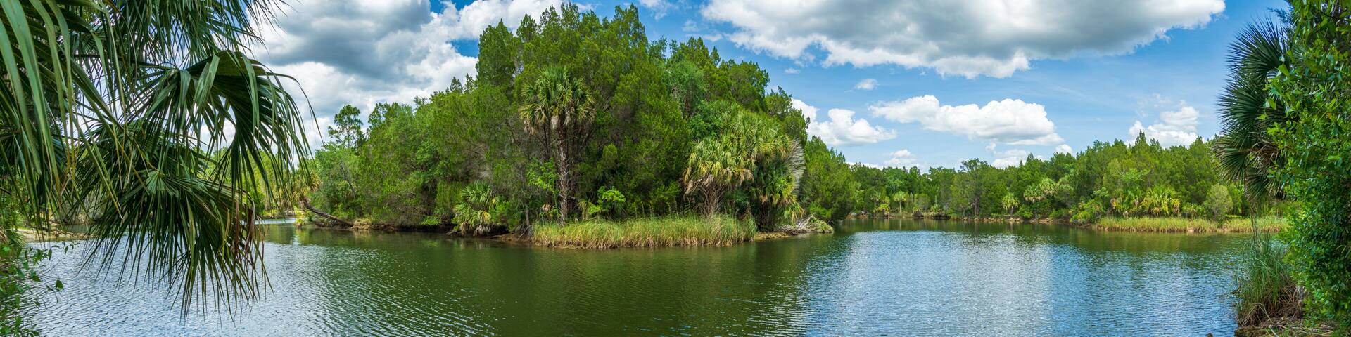 Panorama of Mullet Hole fishing area - Crystal River Preserve State Park, Crystal River, Florida, USA