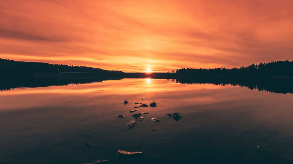 Sunset over the lake in the Poconos in Pennsylvania