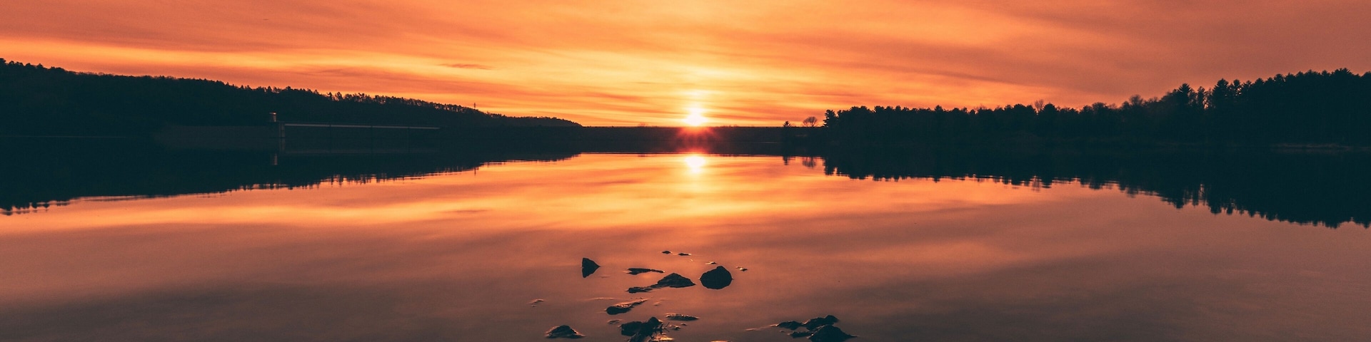 Sunset over the lake in the Poconos in Pennsylvania