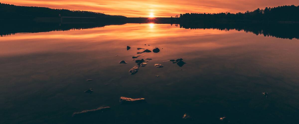 Sunset over the lake in the Poconos in Pennsylvania
