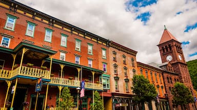 The Inn and Carbon County Courthouse Clocktower, on Broadway in Jim Thorpe, Pennsylvania