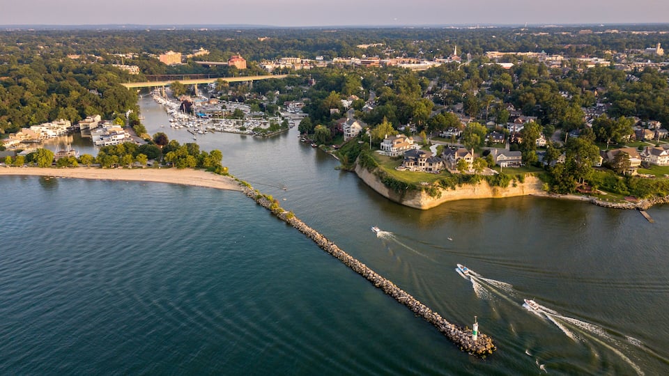 Aerial View of Rocky River, Ohio from the Lake