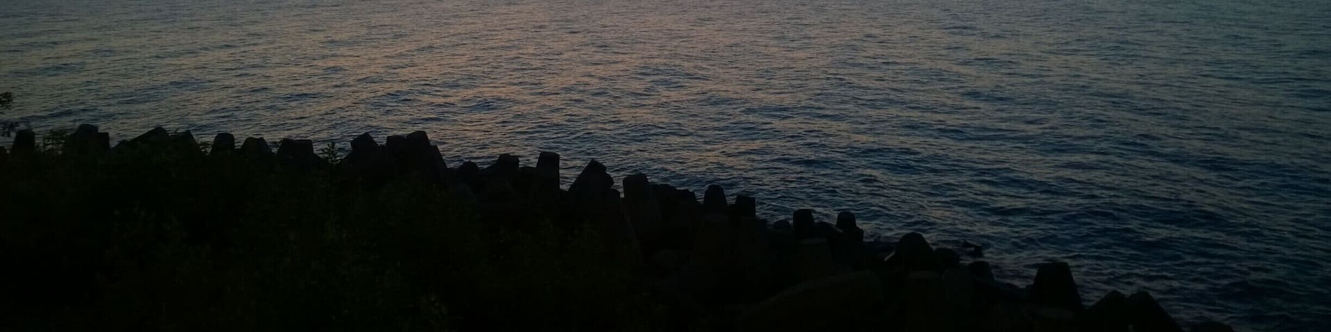 The view looking out over Lake Erie just after sunset from Lakewood Park.