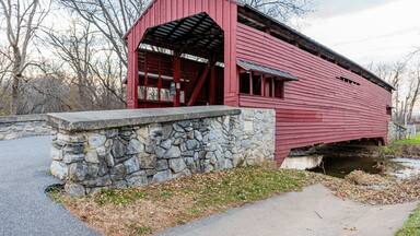Shearer's Mill Covered Bridge Spanning Chiques Creek in Lancaster County, Pennsylvania