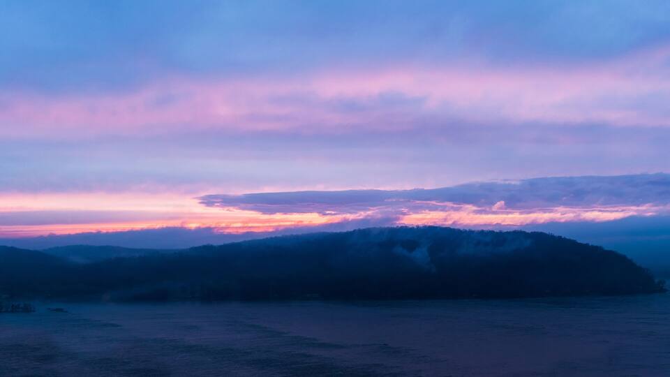Colorful sky during sunset ,looking across the Susquehanna River toward Wrightsville, Lancaster County, PA