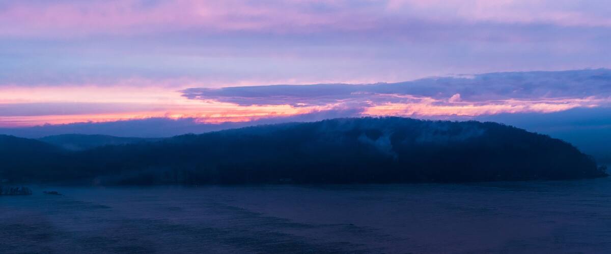 Colorful sky during sunset ,looking across the Susquehanna River toward Wrightsville, Lancaster County, PA