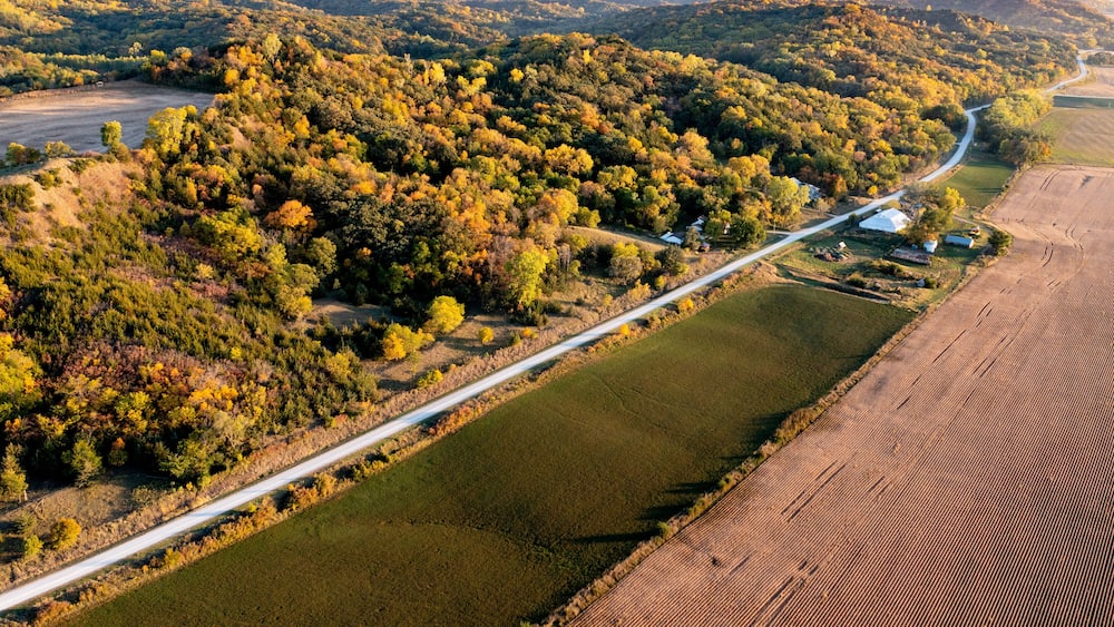 Fall Color in the Loess Hills State Forest. Loess Hill on the east side of the Missouri River in Iowa