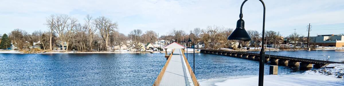 Public footbridge over icy waters