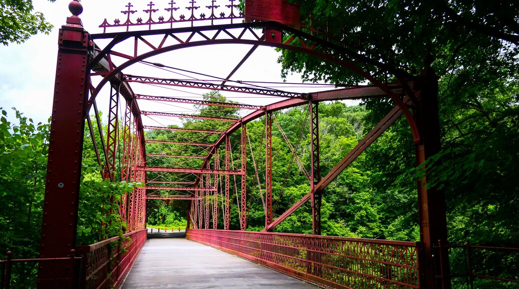 New Milford, Connecticut, USA Lover's Leap State Park on the Housatonic River and the Lover's Leap Bridge.