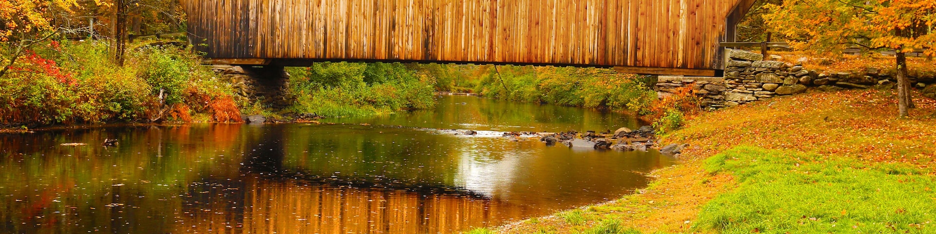 Corbin covered bridge over Sugar River in Newport, New Hampshire.
