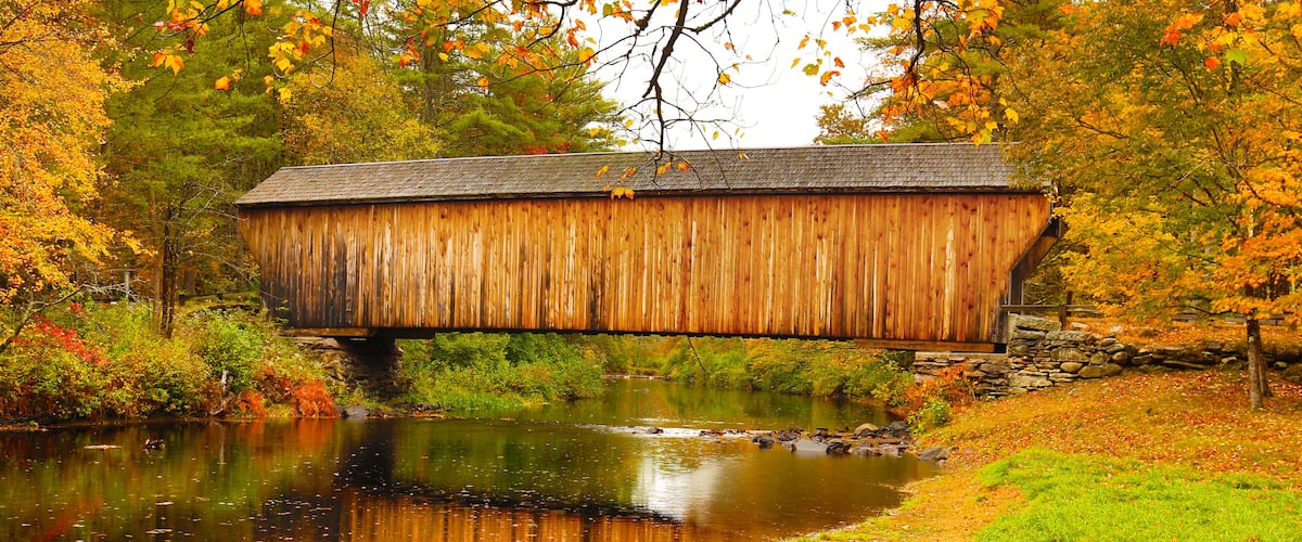 Corbin covered bridge over Sugar River in Newport, New Hampshire.