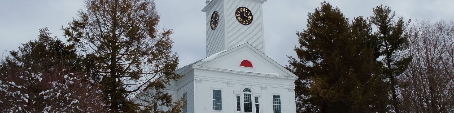 Winter scenery of First Parish Northboro Unitarian Universlist MA USA