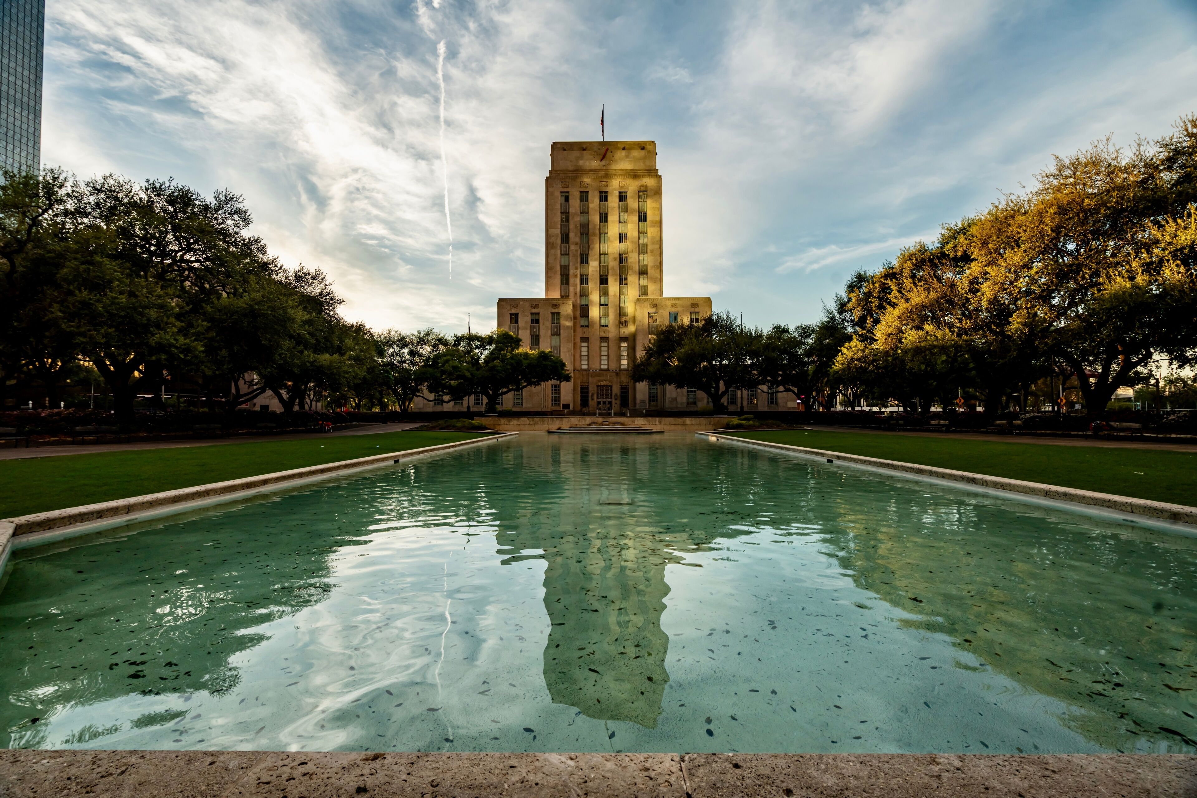 Downtown Houston, near City Hall, on a sunny day