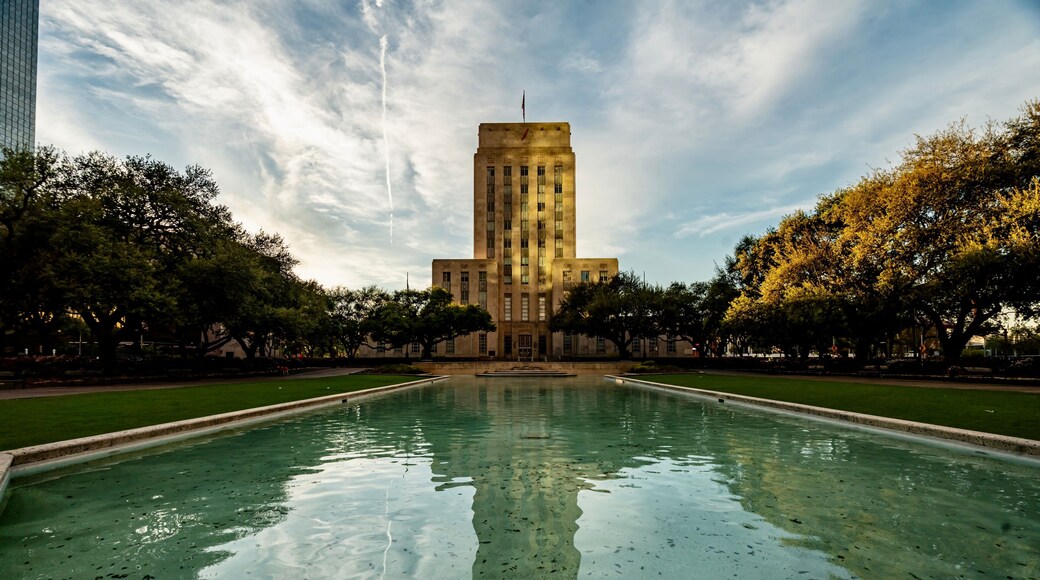 Downtown Houston, near City Hall, on a sunny day