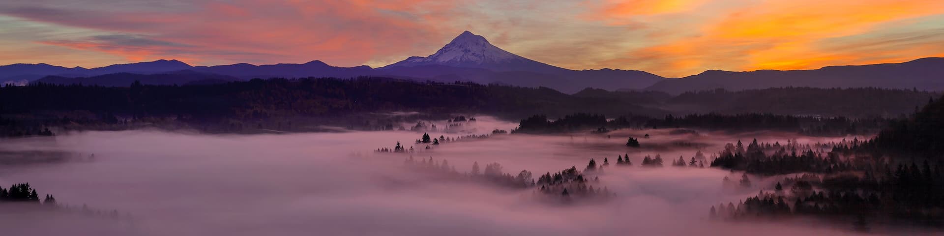 Pre Sunrise Over Mount Hood Early Autumn Morning Panorama