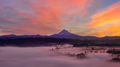 Pre Sunrise Over Mount Hood Early Autumn Morning Panorama