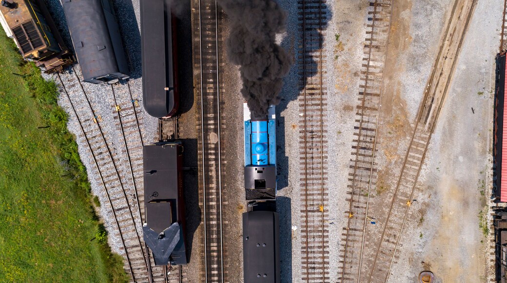 Aerial View of Train Yard Waiting for Thomas