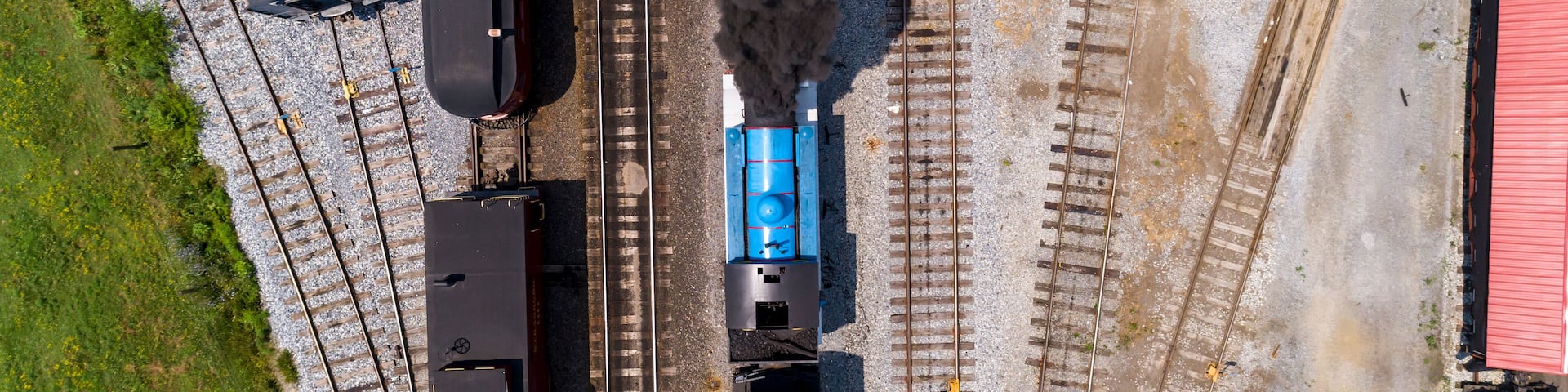 Aerial View of Train Yard Waiting for Thomas