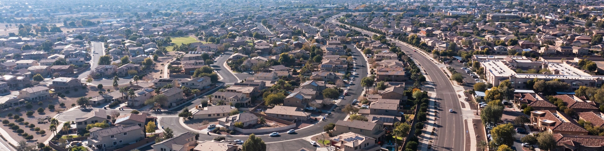 Afternoon aerial view of suburban homes in Surprise, Arizona, USA.
