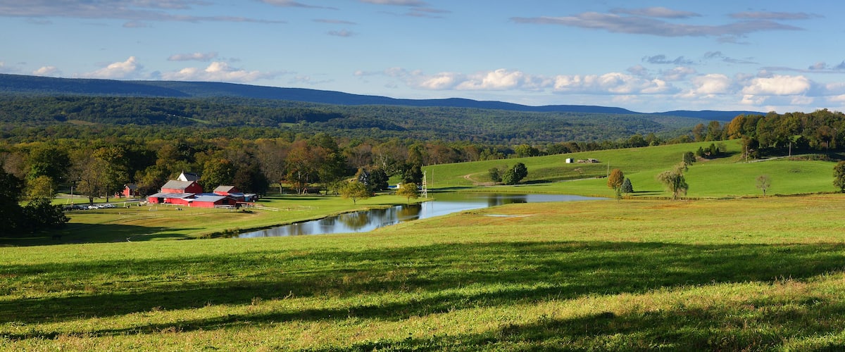 Panoramic view of rural farmland in Sussex County New Jersey USA