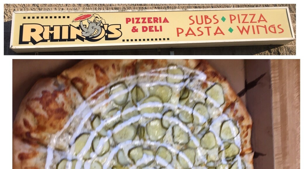 OMG! If you like pickles, you’ll love this pizza! Off the beaten path in Webster NY. Almost looks like a car lot, but keep driving!!