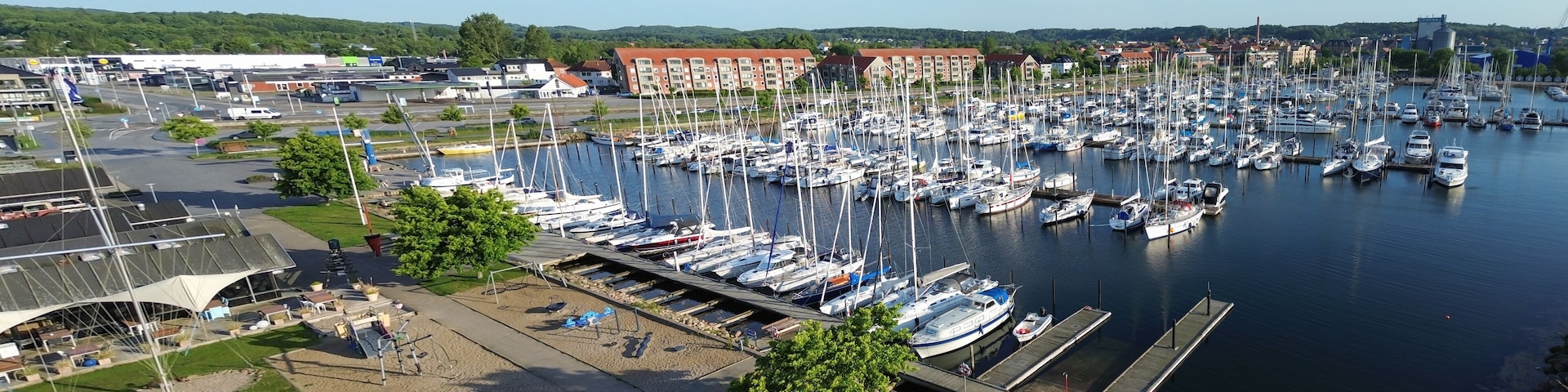 Marina and yacht club in Aabenraa, Denmark, on a sunny day