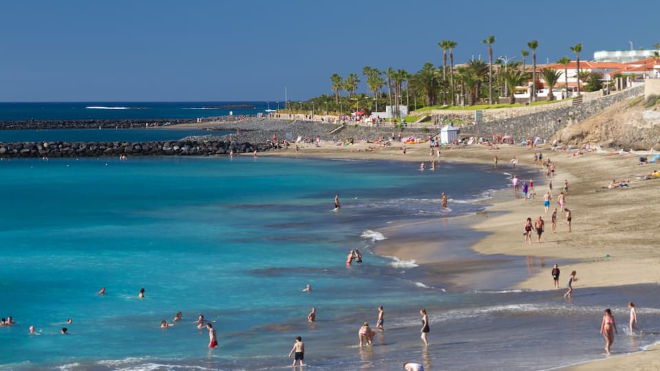 Adeje joka esittää maisemat, hiekkaranta ja uinti