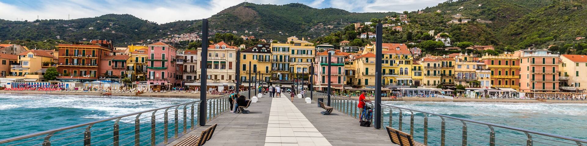 View Of Mole Leading To The Town Of Alassio,Italy