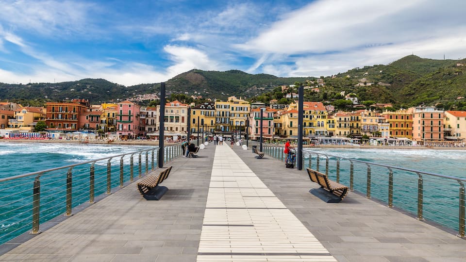 View Of Mole Leading To The Town Of Alassio,Italy