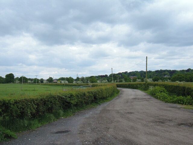 Farm track from Field's Farm. Looking NE towards the outskirts of Alderley Edge.