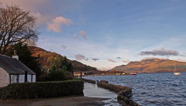Luss, Loch Lomond High water today. A local told me that this cottage was due to be demolished as it had continually been flooded and was unsafe. First snow I have seen this Winter on the mountain tops.