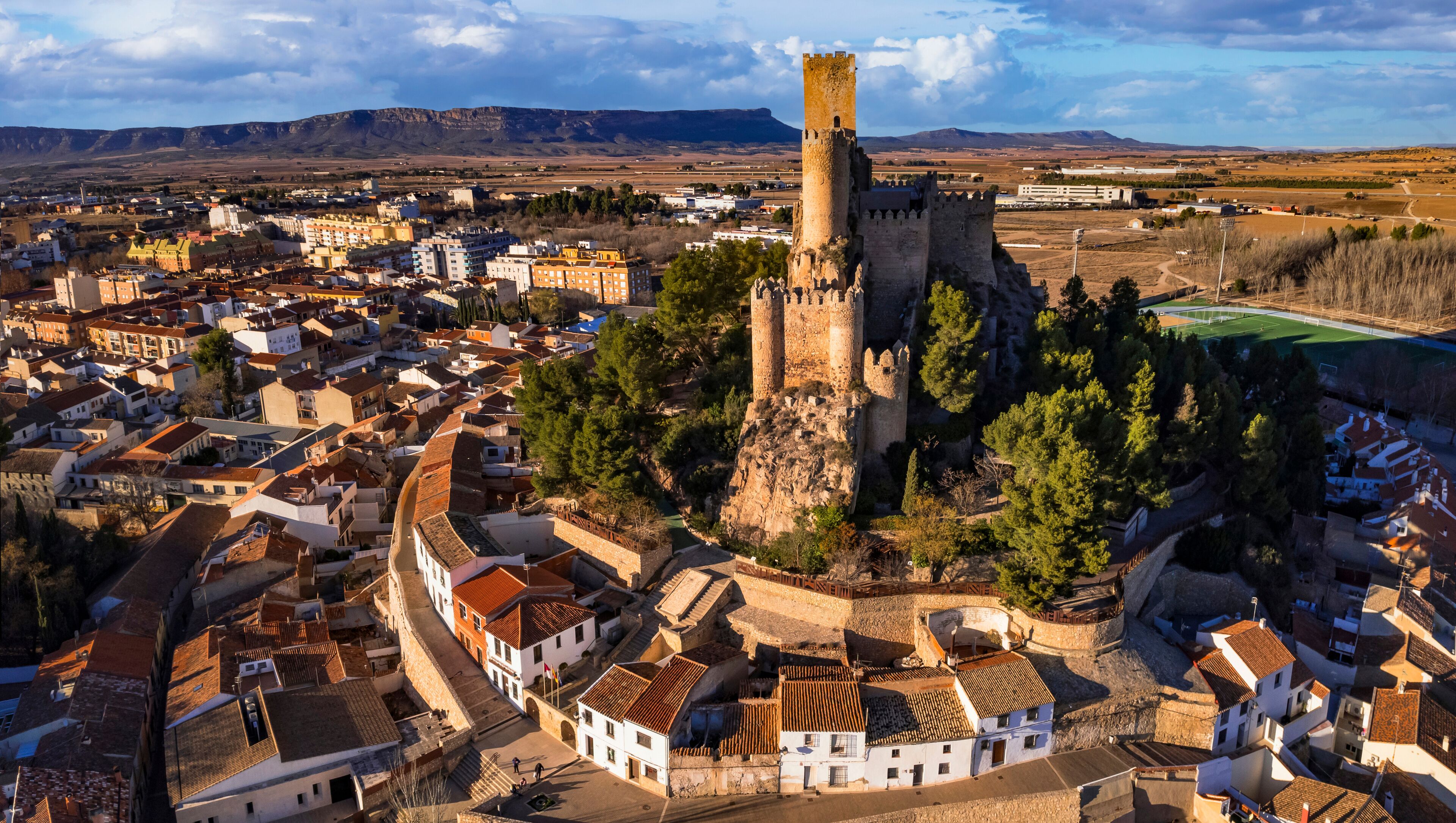 Most impressive medieval castles and towns  of Spain,  Castile-La Mancha provice - Almansa, panoramic high angle view
