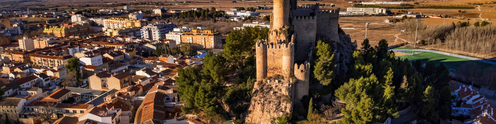 Most impressive medieval castles and towns of Spain, Castile-La Mancha provice - Almansa, panoramic high angle view