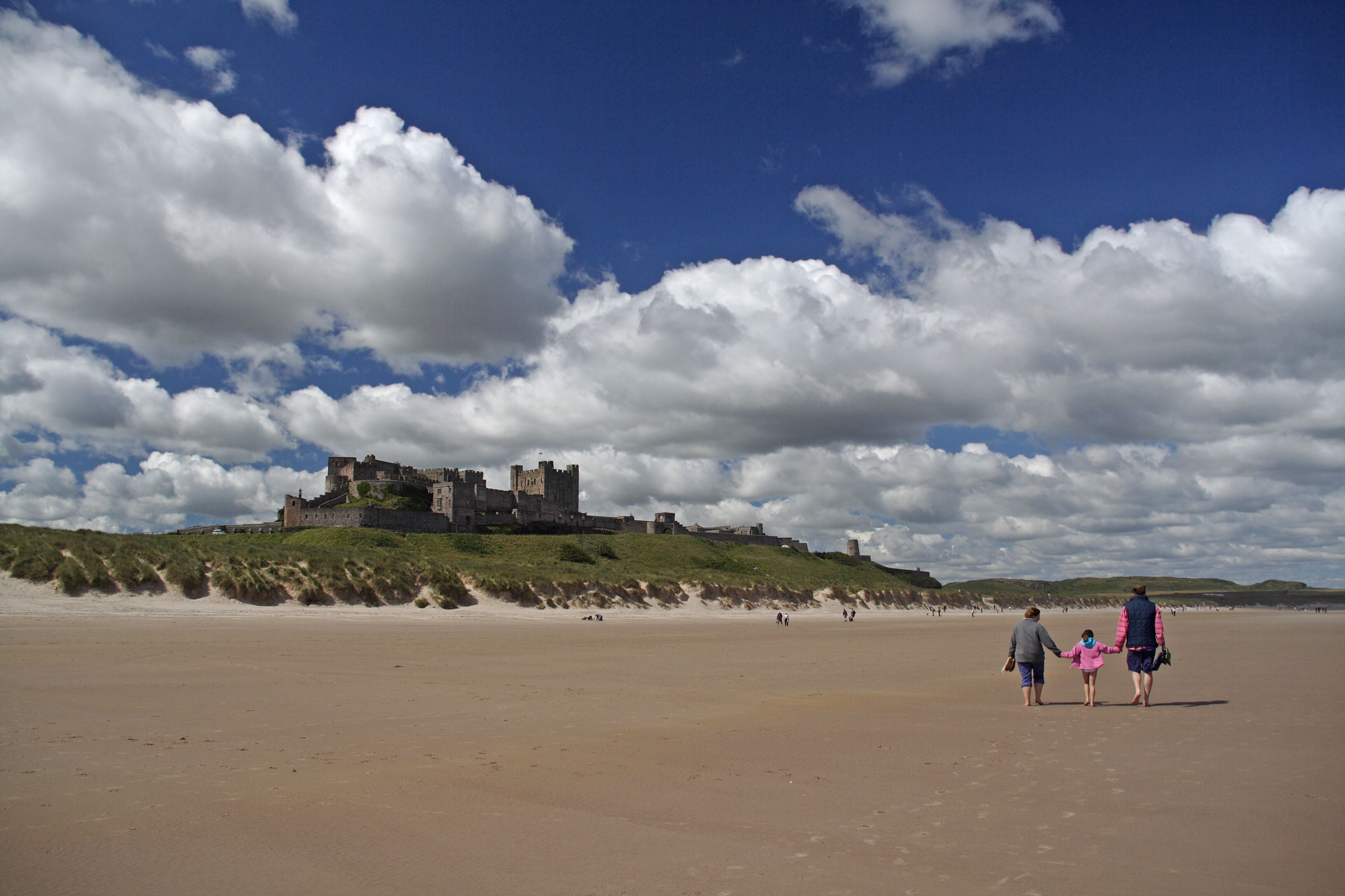 Bamburgh Castle and beach at low tide 
