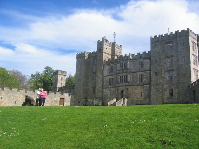 Chillingham Castle, Northumberland. A view of the front of the castle, looking roughly north.