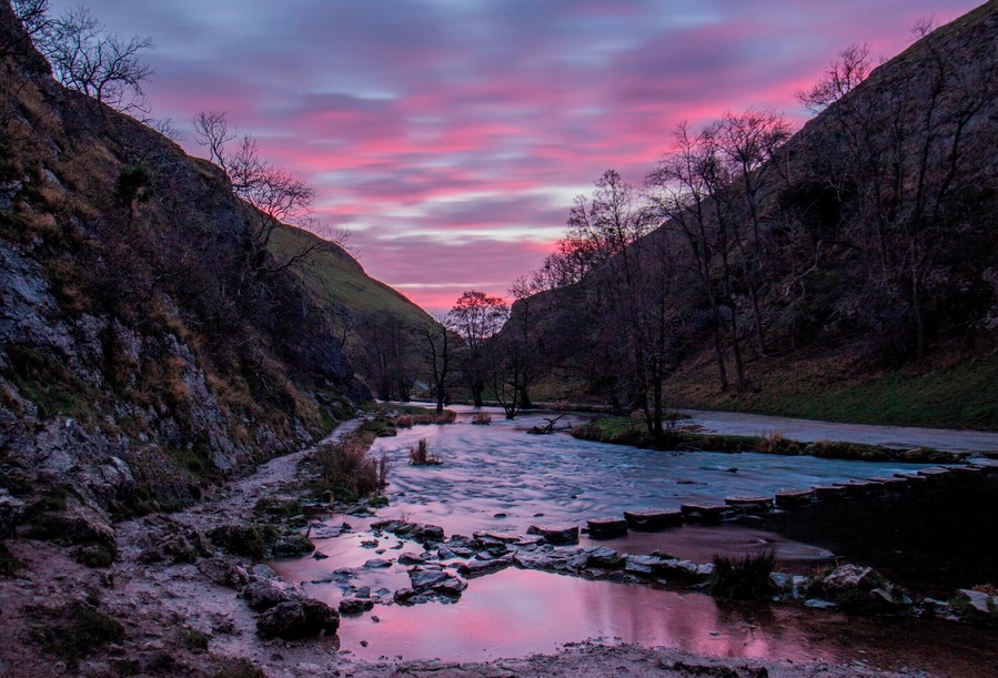 Sunset at the stepping stones, Dovedale, The Peak District, nr Ashbourne, Derbyshire, England.
After the crowds have gone home.