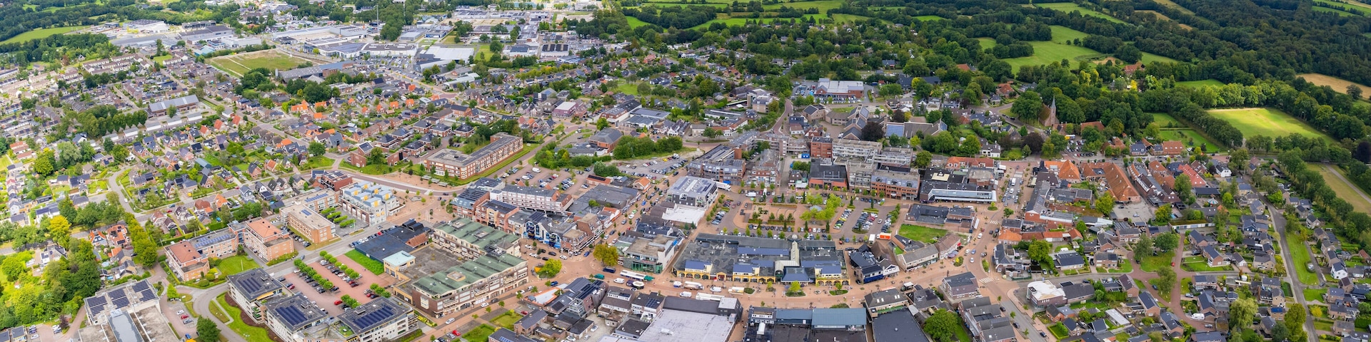 An panoramic Aerial view of the old town of the city Roden in the Netherlands on a sunny day in summer