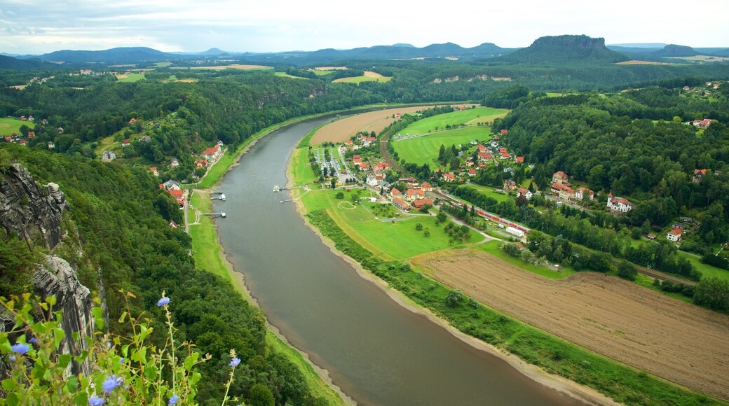 Bad Schandau showing a small town or village, farmland and a river or creek