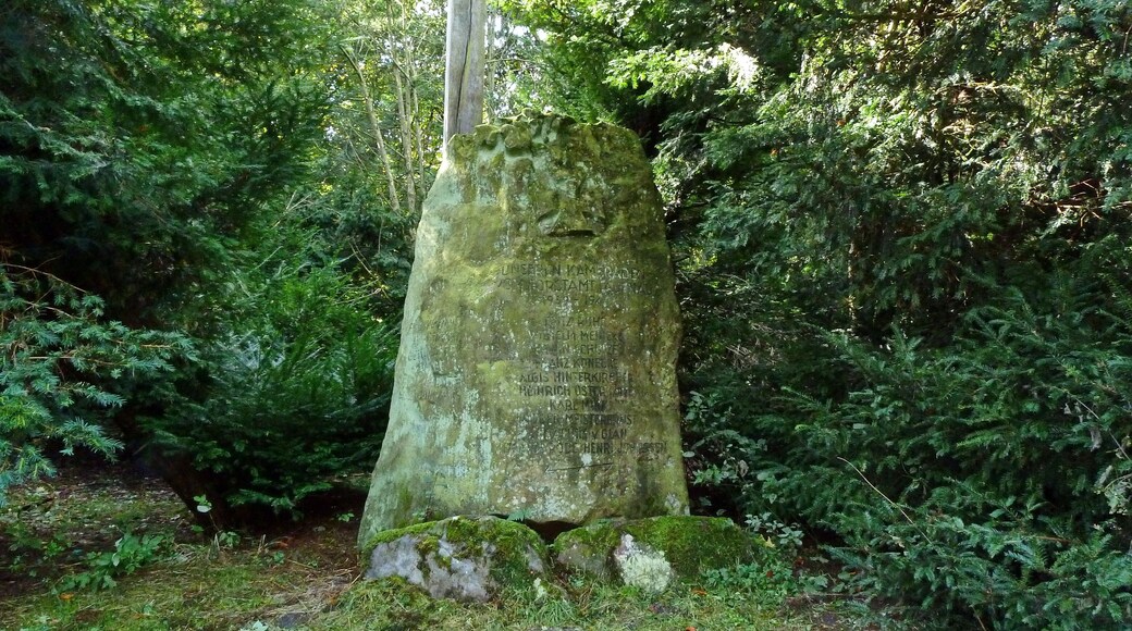 Dieser Gedenkstein erinnert an die Gefallenen des 2. Weltkriegs, die Mitarbeiter des Staatlichen Forstamtes Lauenau gewesen waren.