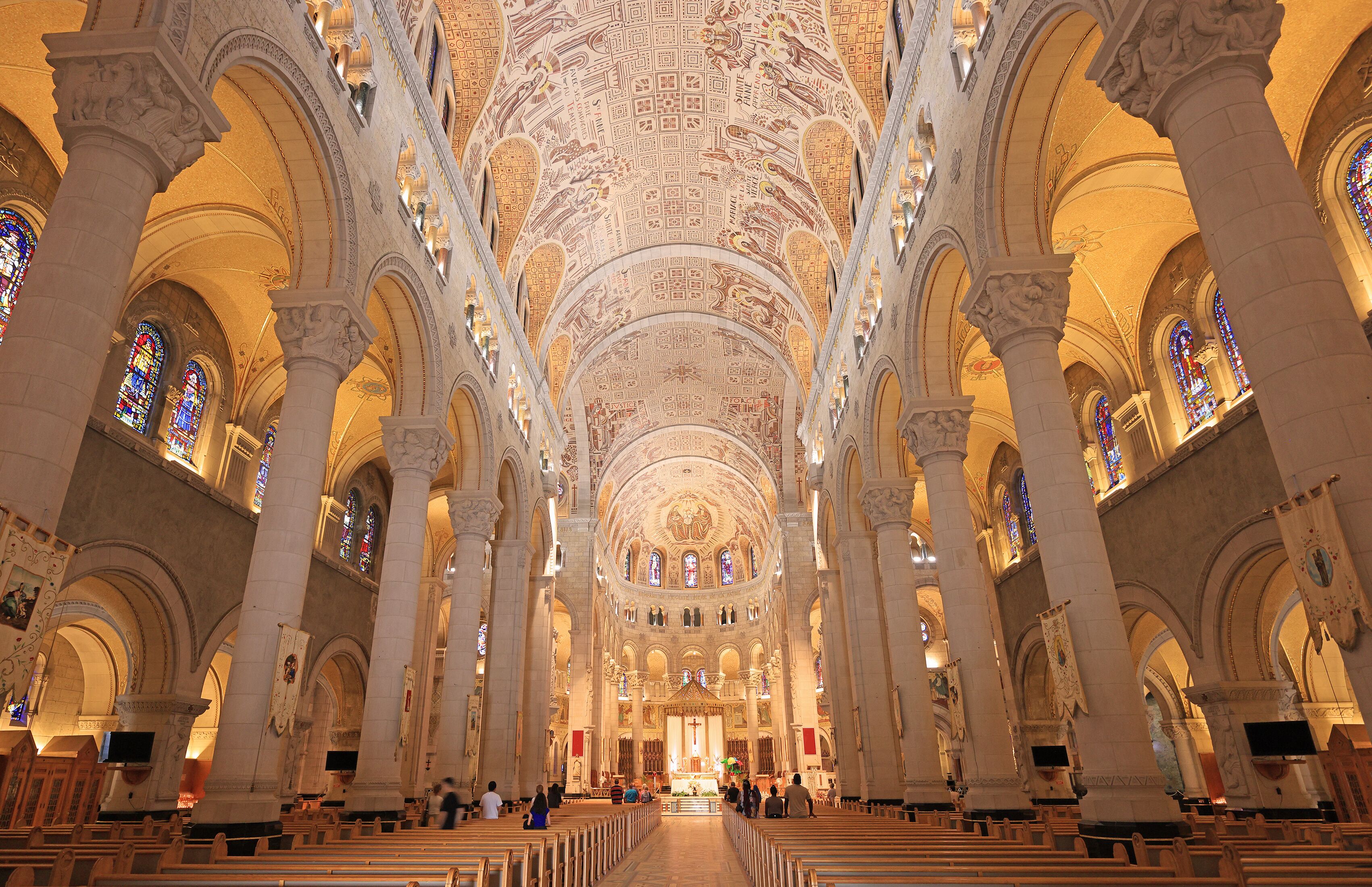 Interior of Basilica of Sainte Anne de Beaupre set along the Saint Lawrence River near Historic Quebec City, Canada