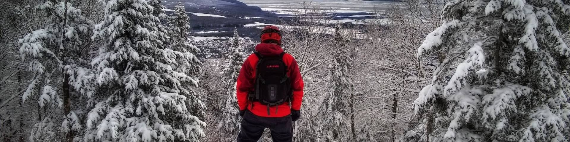My b/f K about to head off into the beautiful glades at Mt St Anne.