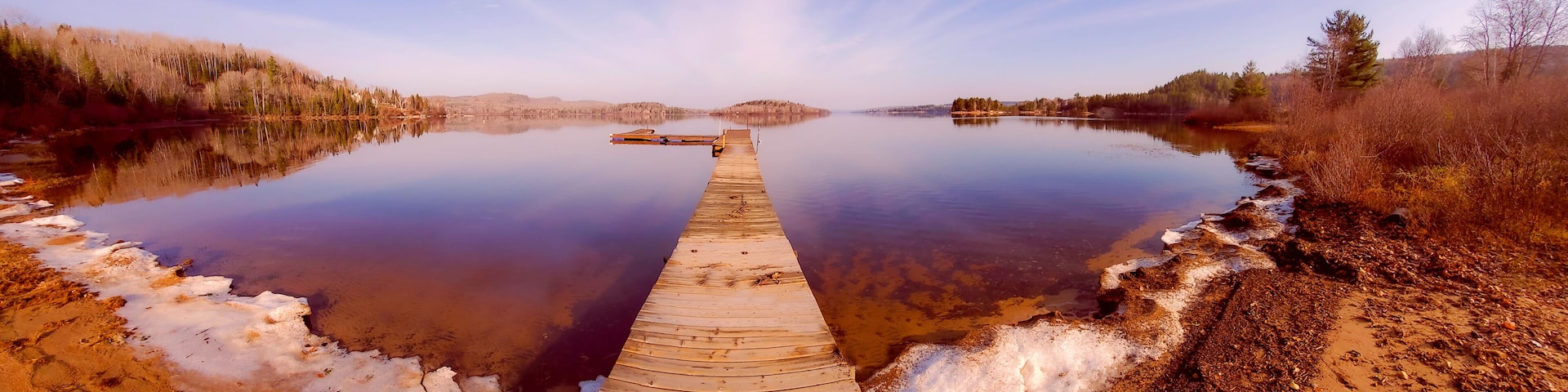Dock on a wild lake in Quebec, Canada